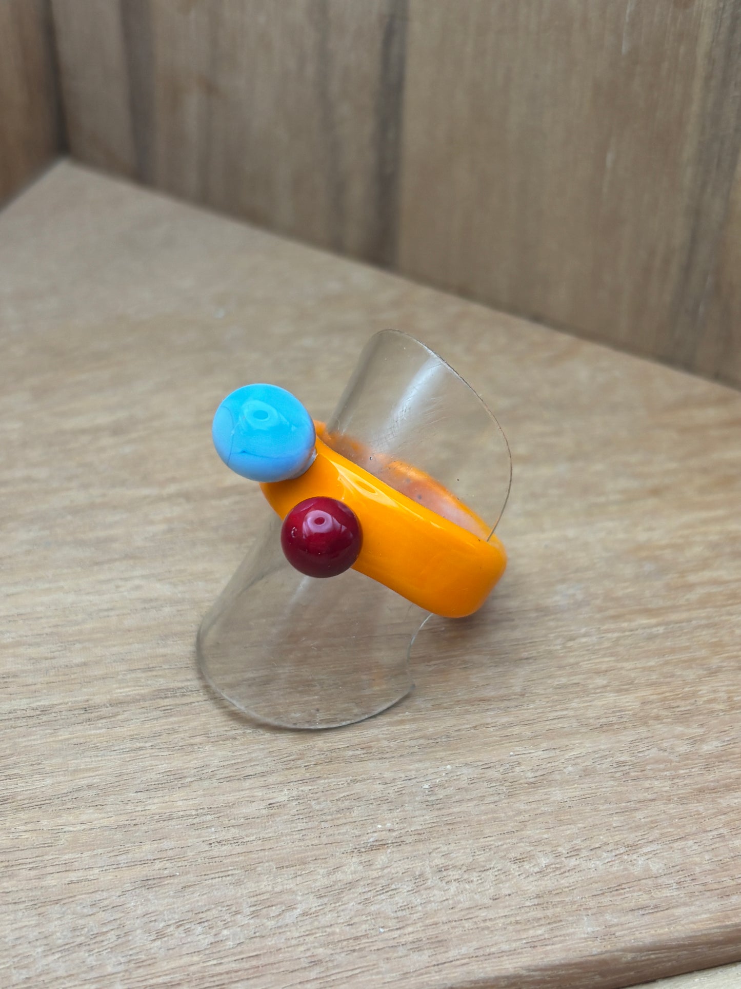 Glass Colorful ring. Orange/red/turqoise