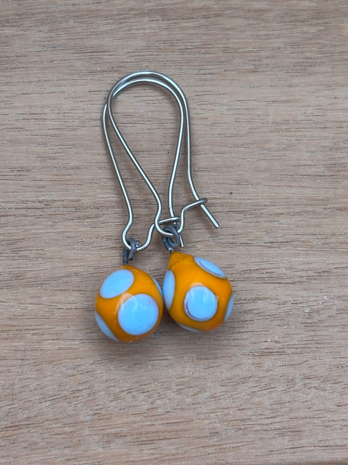 Handcrafted Glass Drop Earrings - Orange and Light Blue