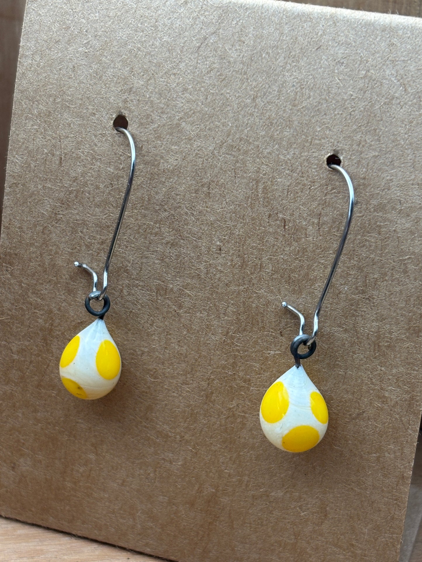 Handcrafted Glass Drop Earrings - White and Yellow