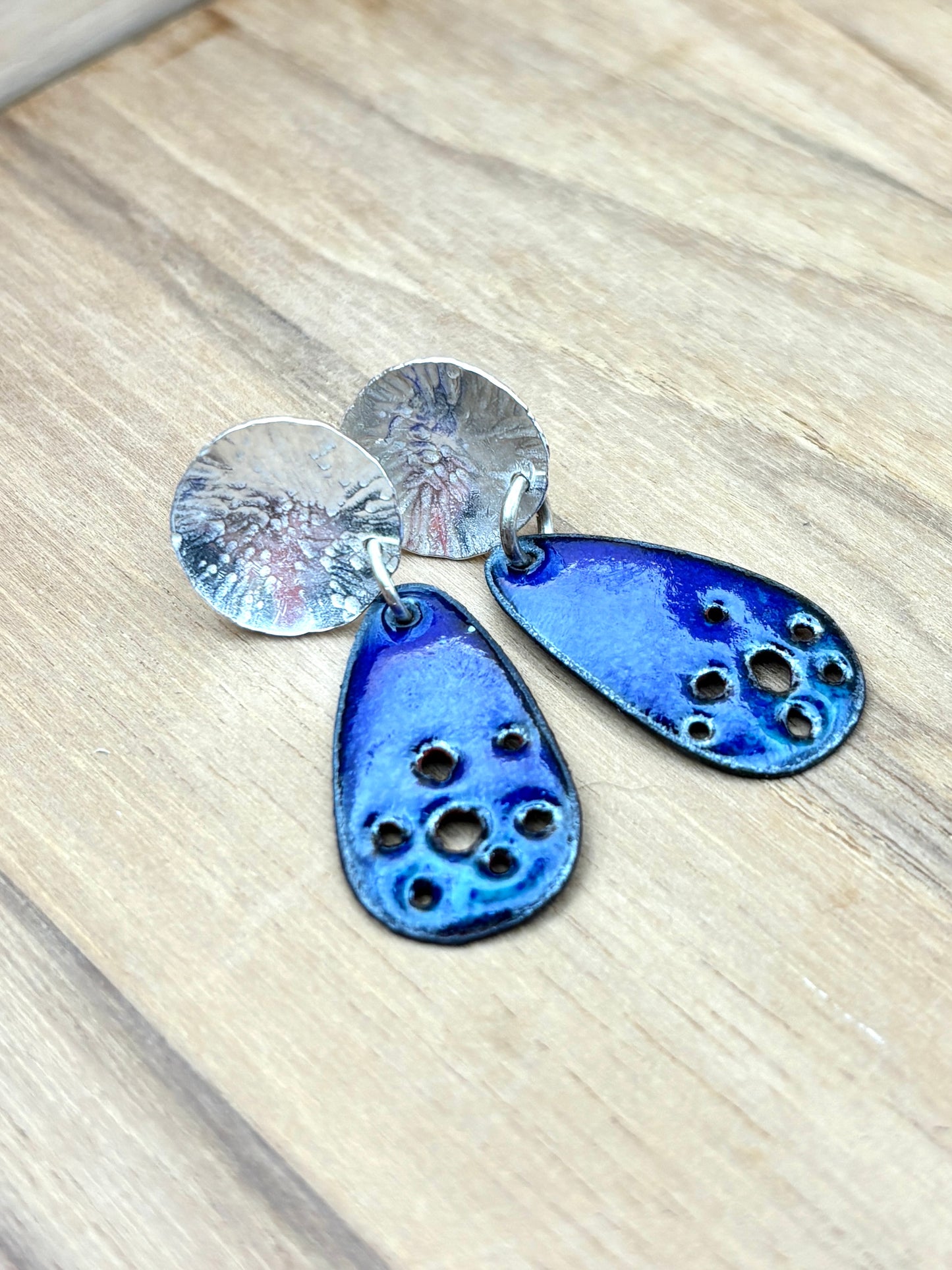Handcrafted silver and enamel stud earrings