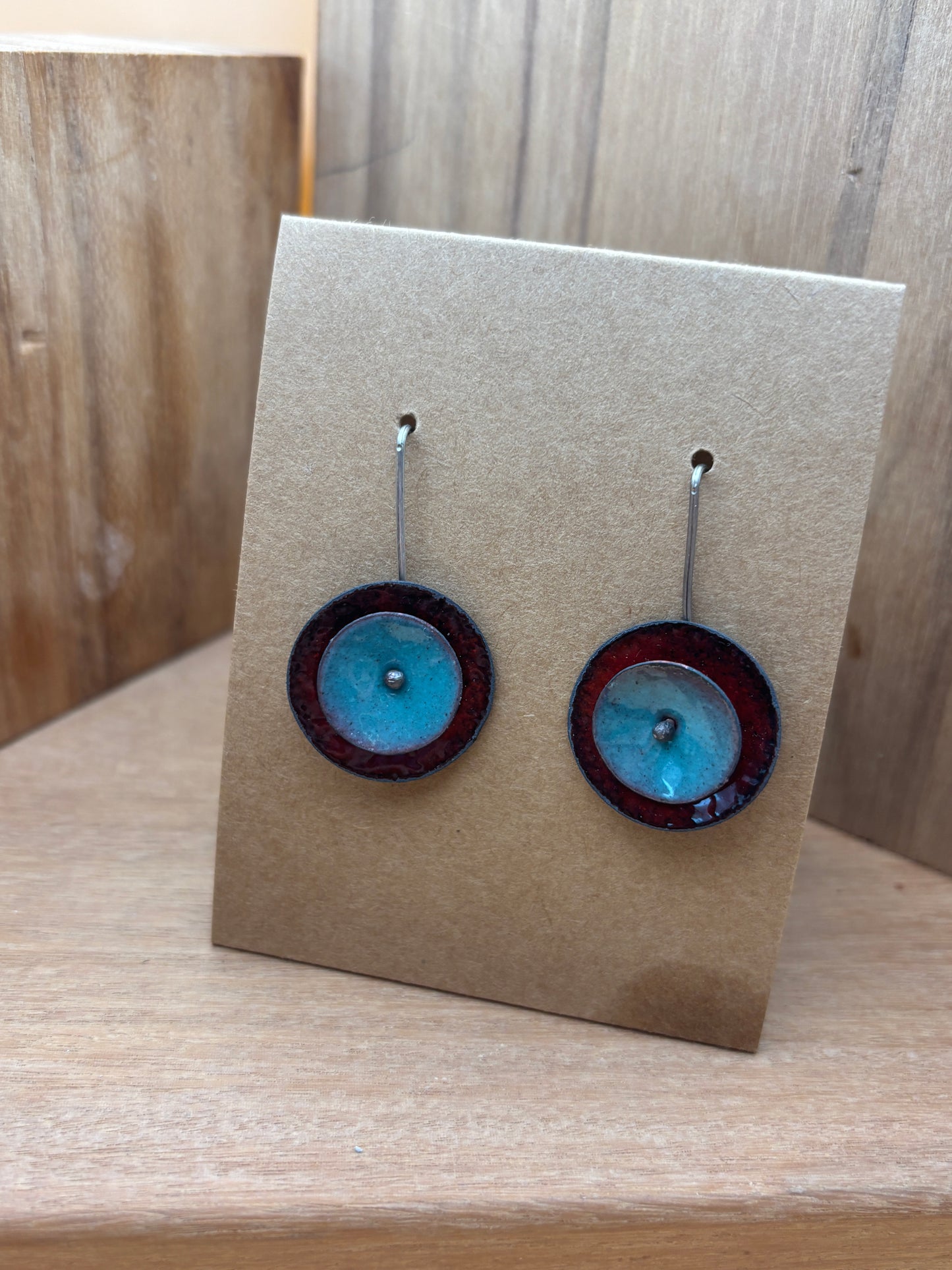 Enamel Disc Colorblock Earrings - Red and Turquoise