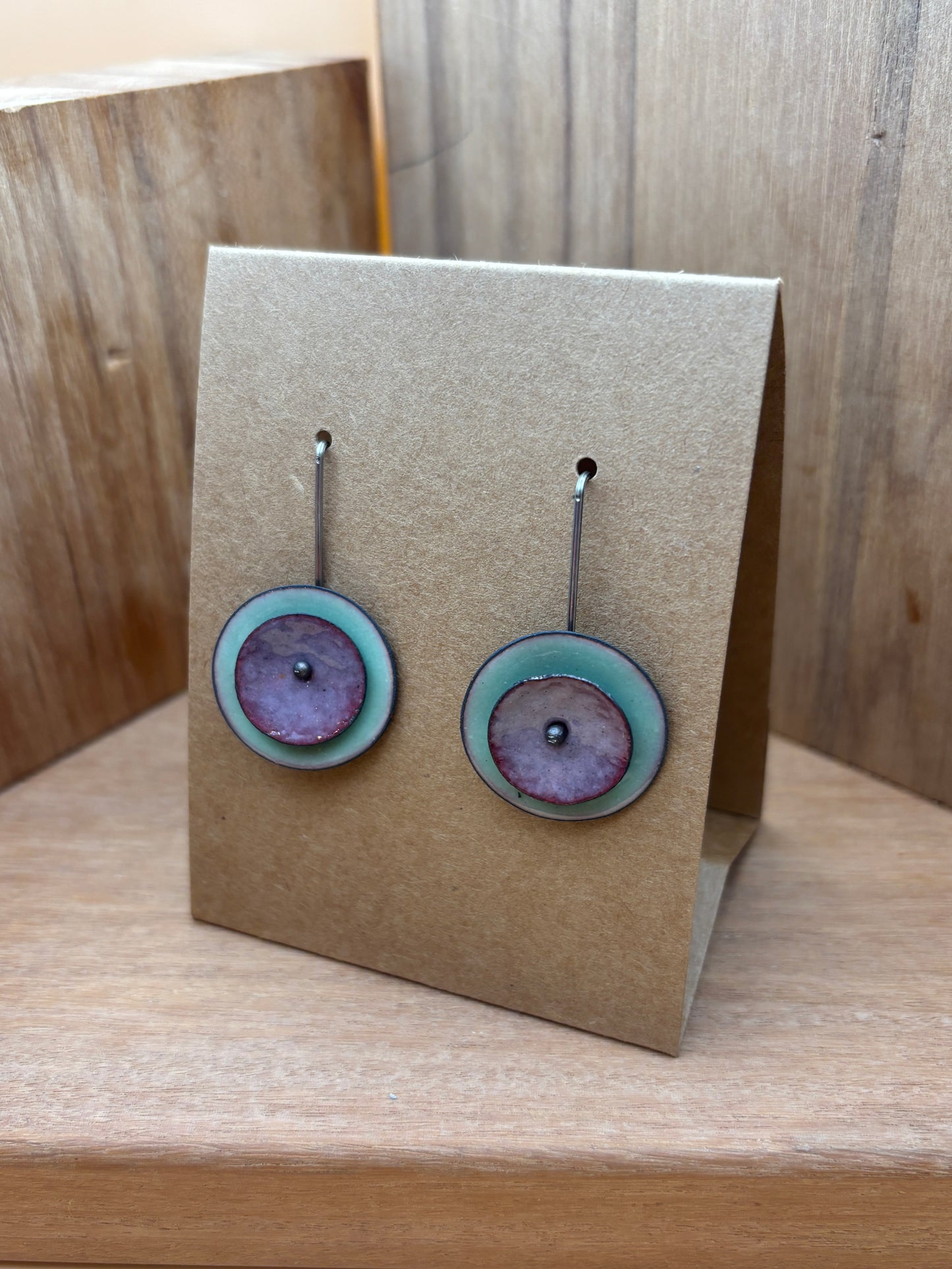 Enamel Disc Colorblock Earrings - Light Green and Purple