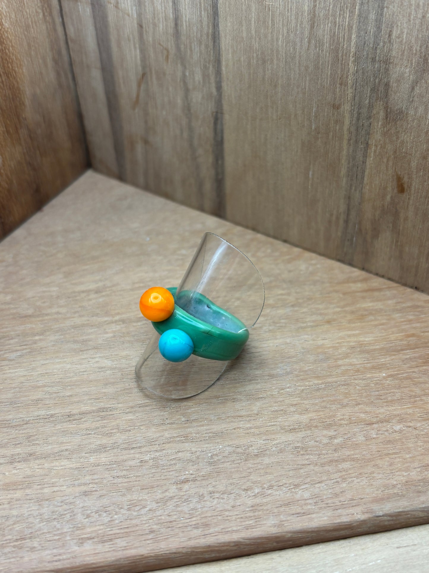 Glass Colorful ring. Green/orange/turqoise