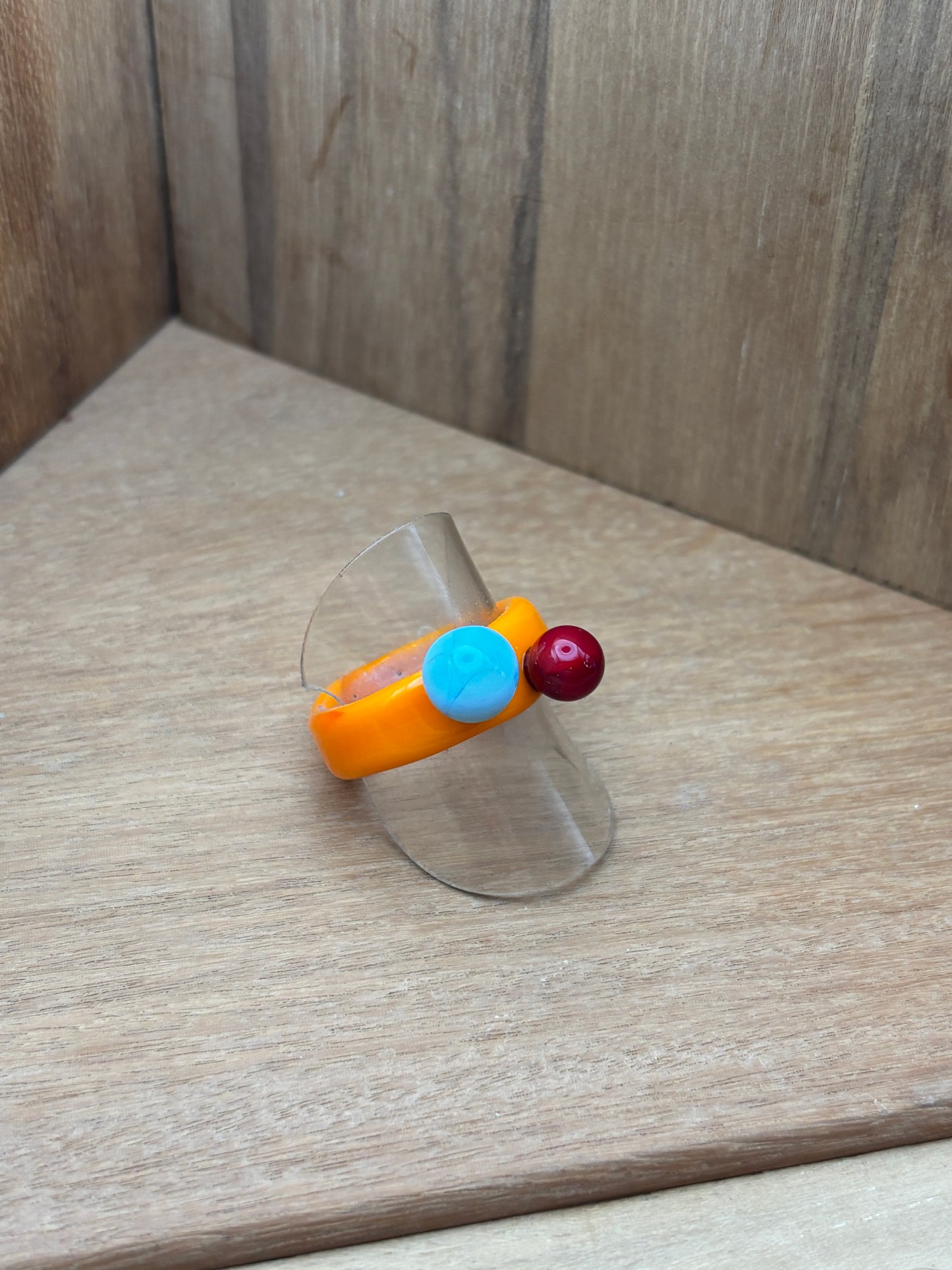 Glass Colorful ring. Orange/red/turqoise