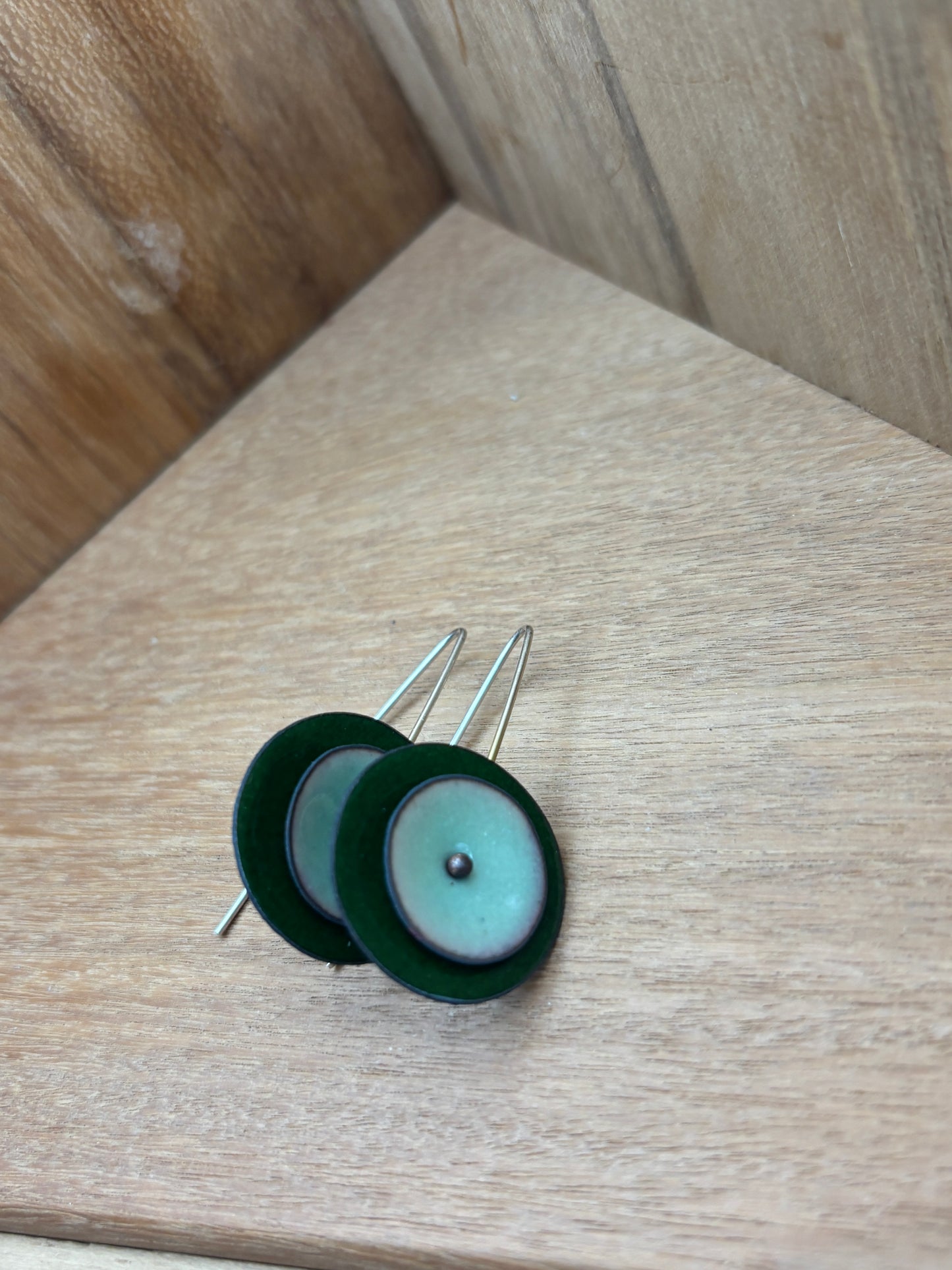 Enamel Disc Colorblock Earrings - Dark and Light Green
