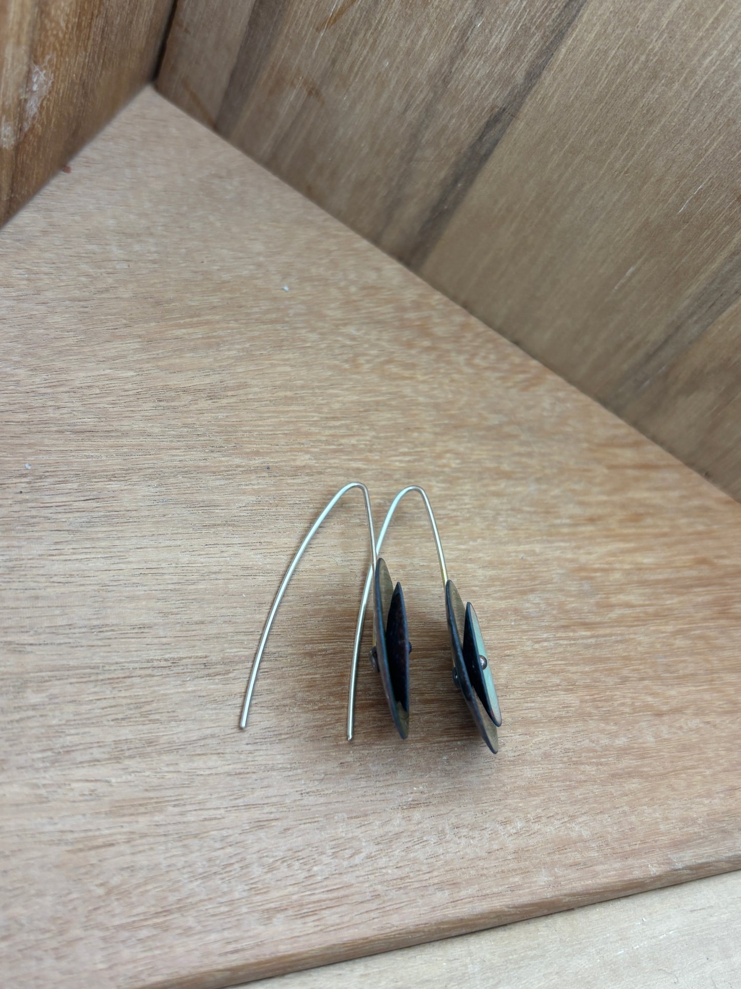 Enamel Disc Colorblock Earrings - Dark and Light Green