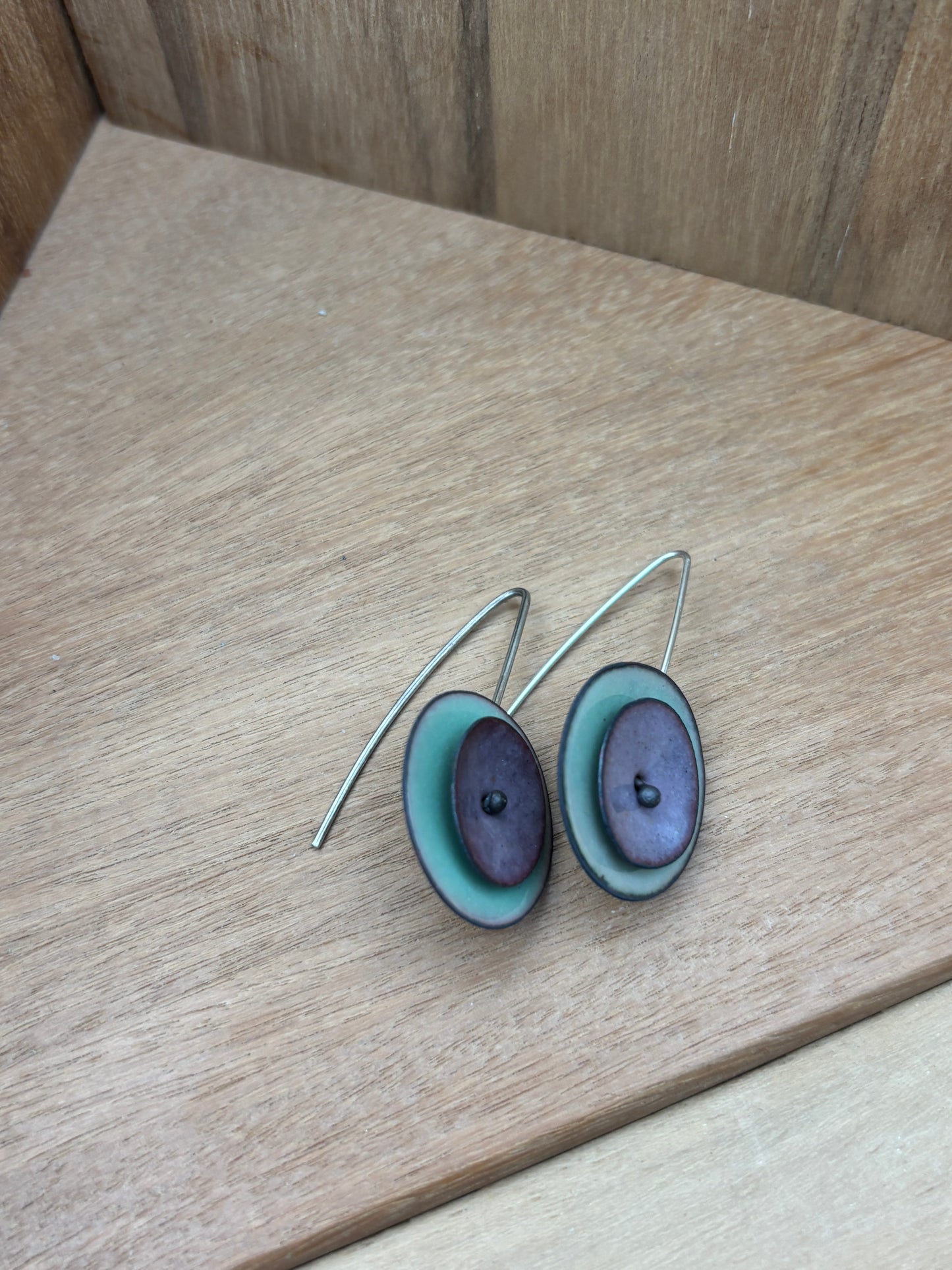 Enamel Disc Colorblock Earrings - Light Green and Purple