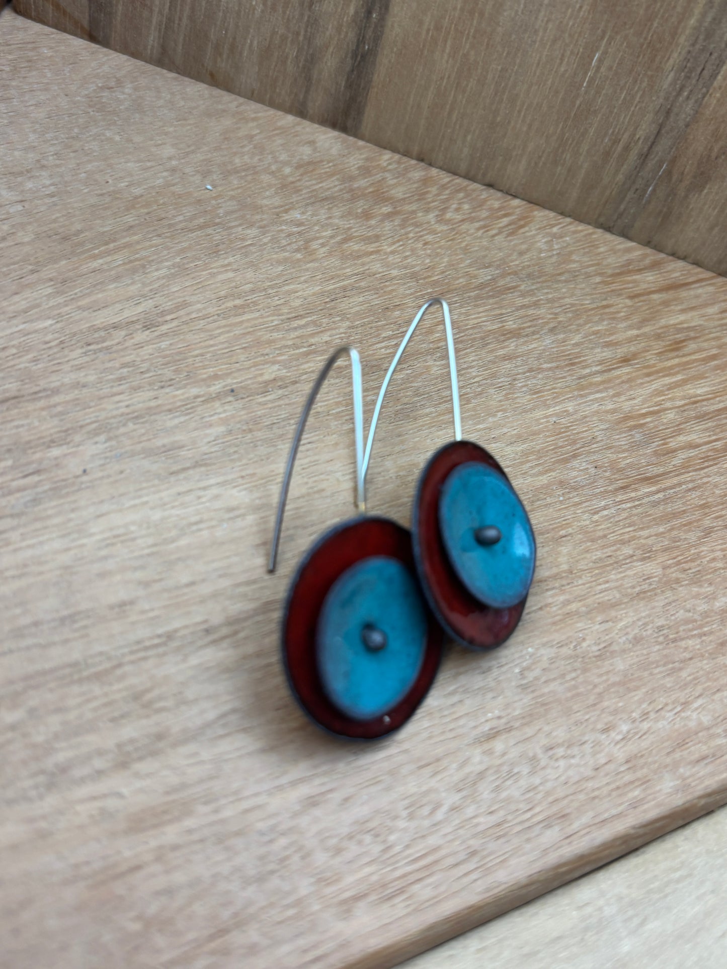 Enamel Disc Colorblock Earrings - Red and Turquoise