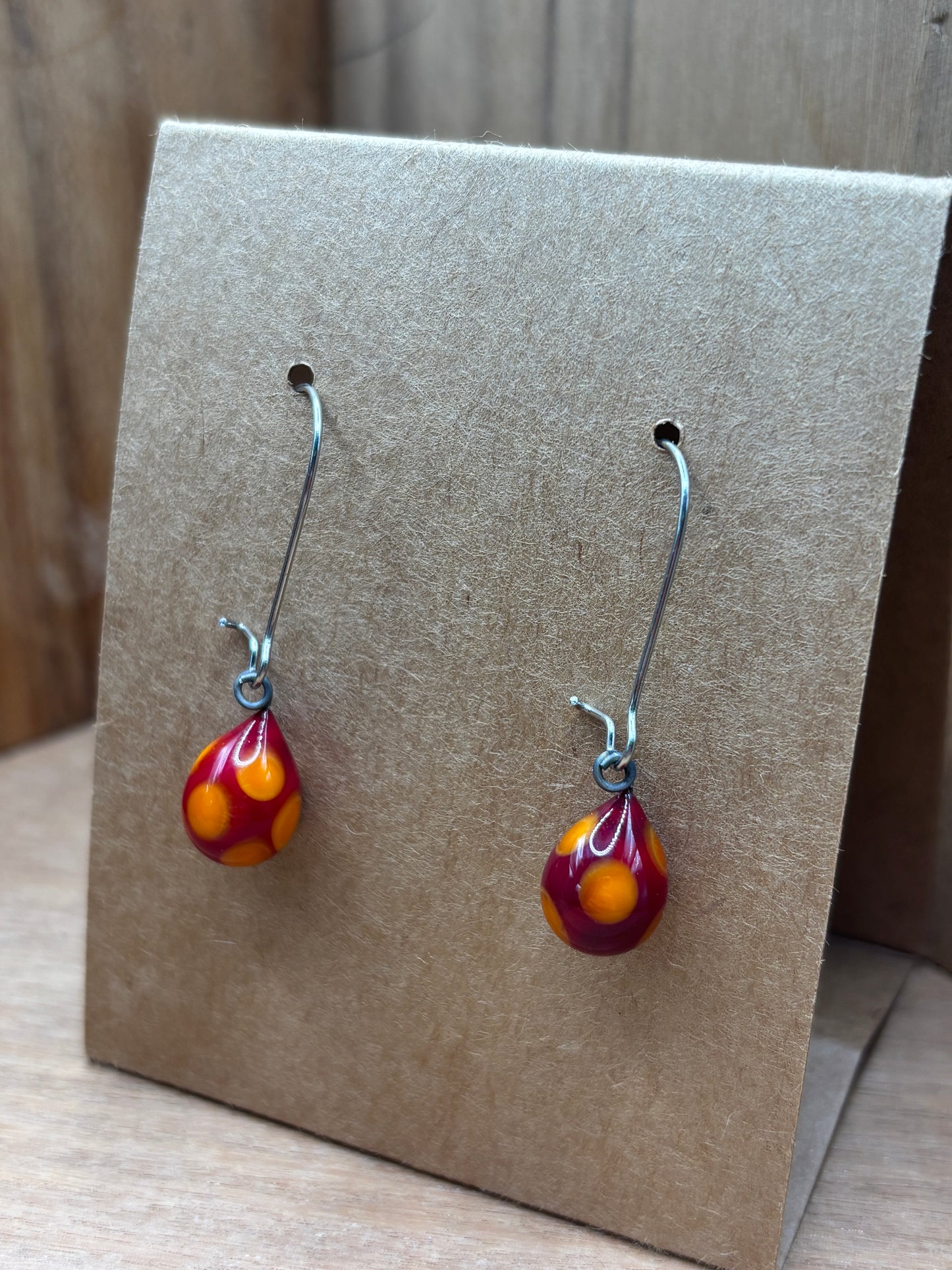 Handcrafted Glass Drop Earrings - Red and Orange