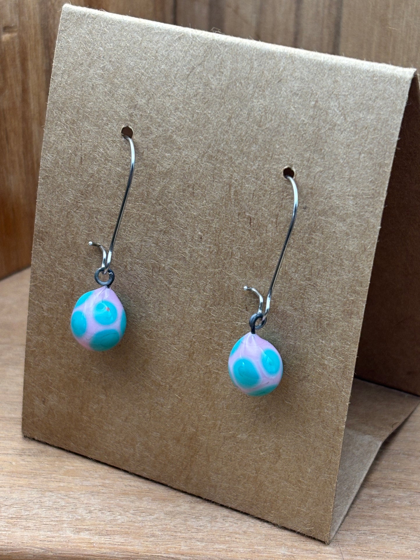 Handcrafted Glass Drop Earrings - Pink and Turquoise