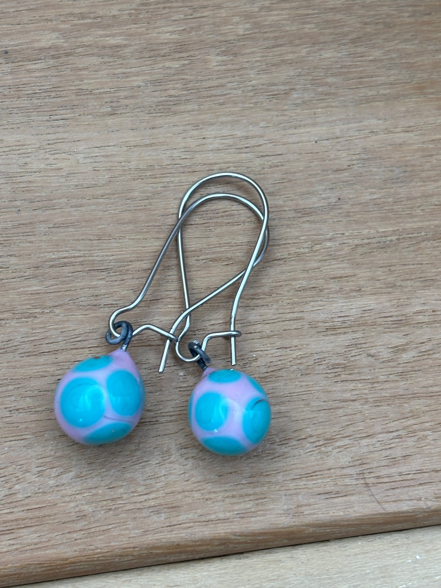 Handcrafted Glass Drop Earrings - Pink and Turquoise