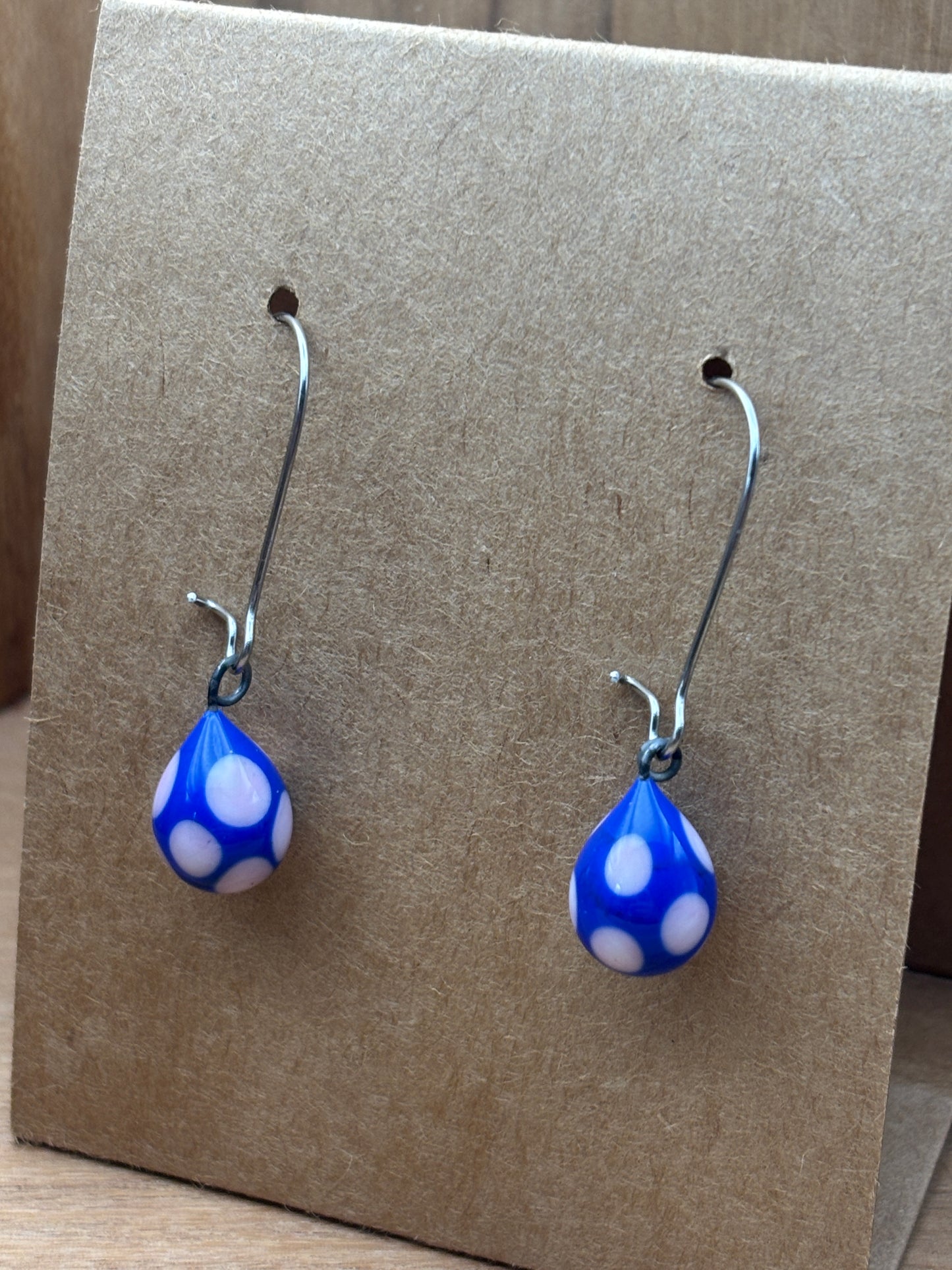 Handcrafted Glass Drop Earrings - Blue and Pink