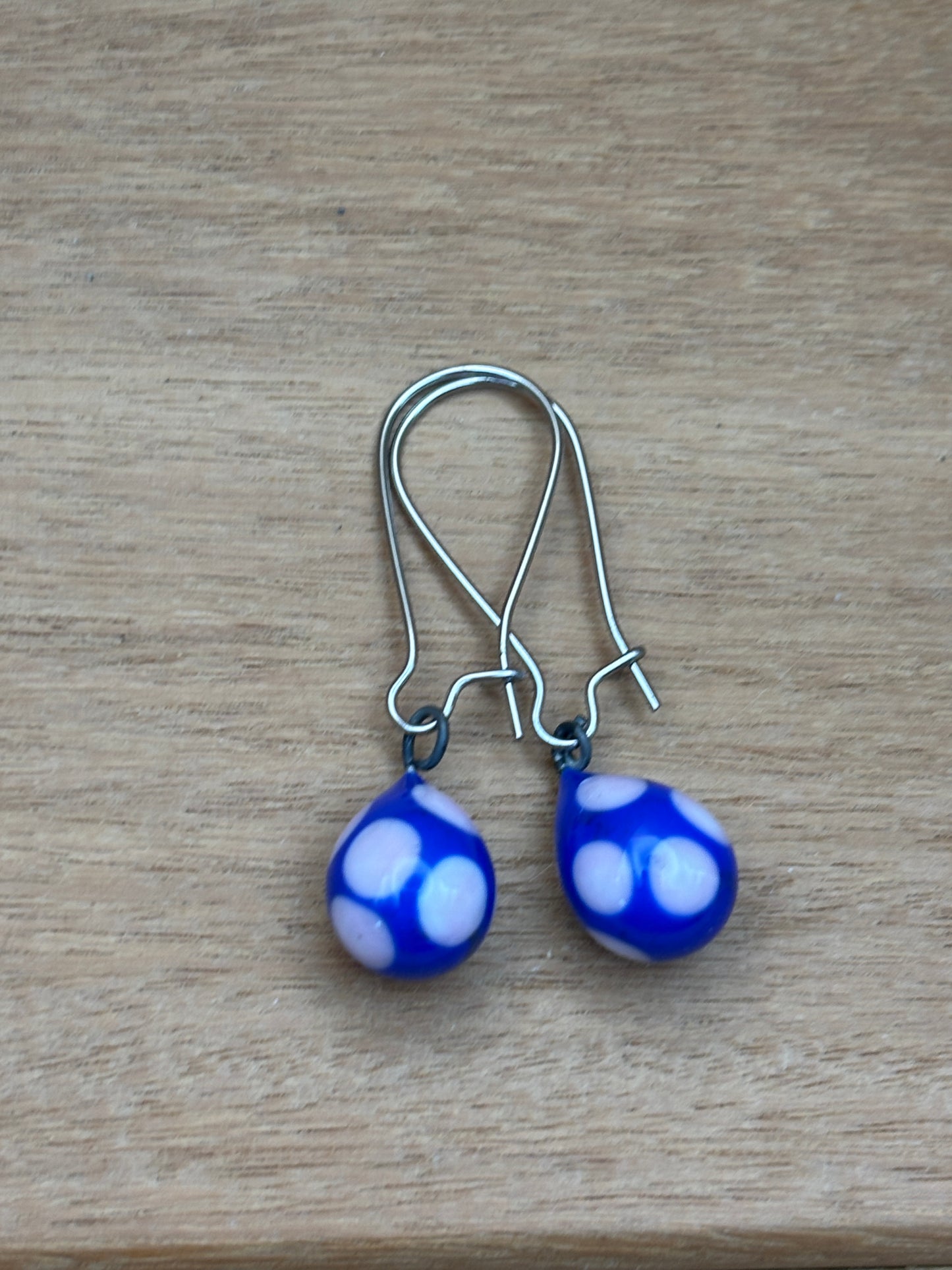 Handcrafted Glass Drop Earrings - Blue and Pink