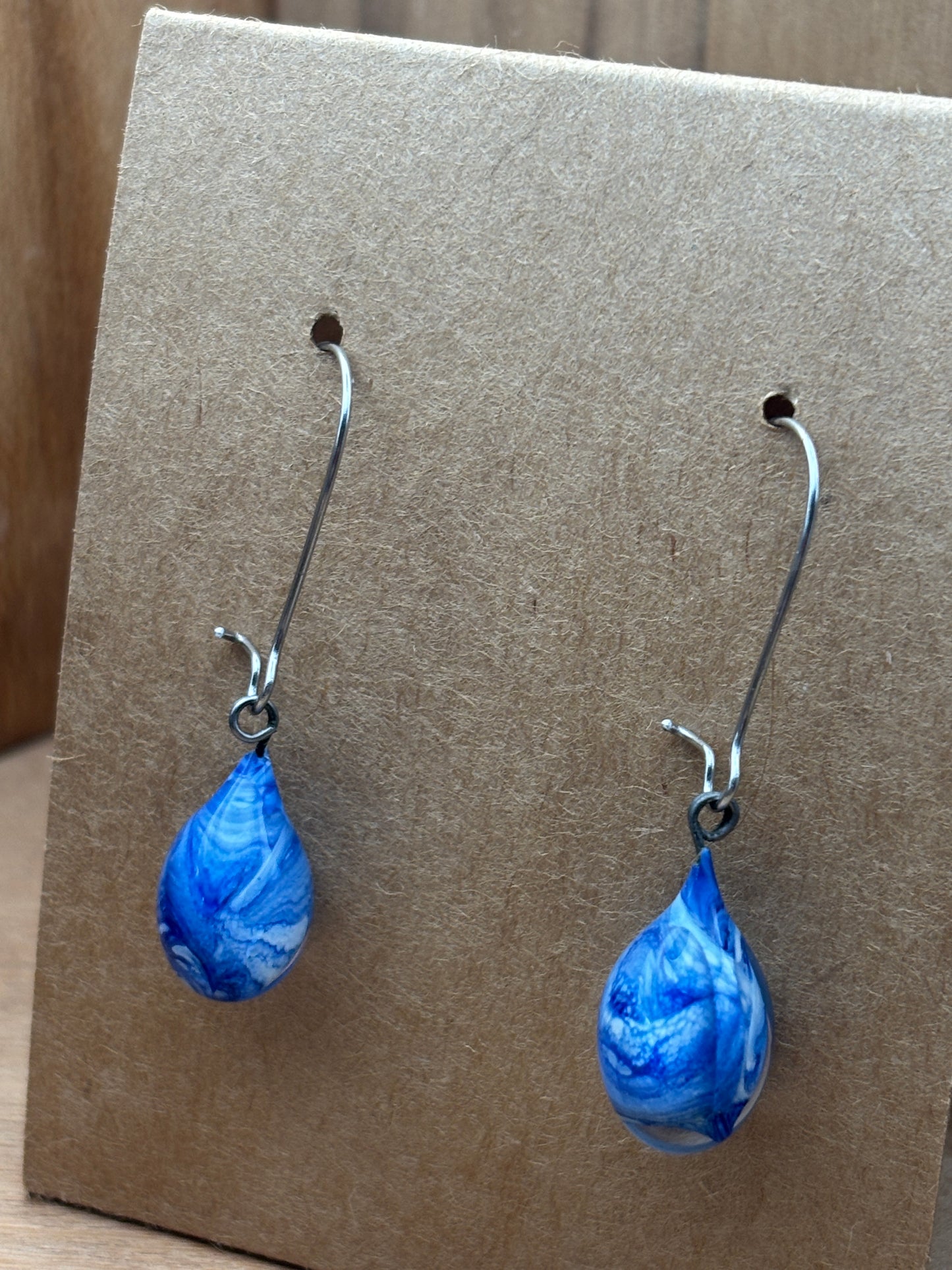 Handcrafted Glass Drop Earrings - Marbled Blue