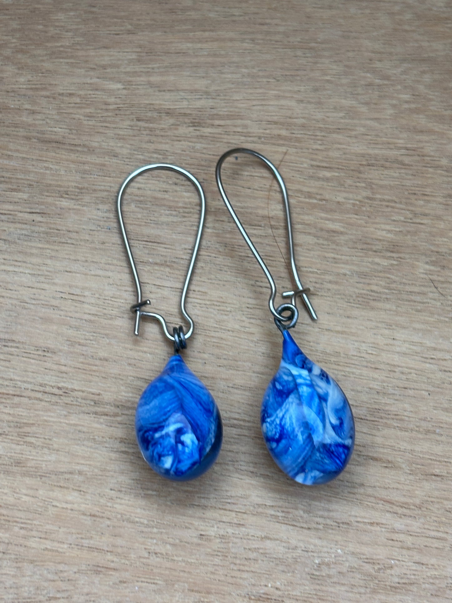 Handcrafted Glass Drop Earrings - Marbled Blue