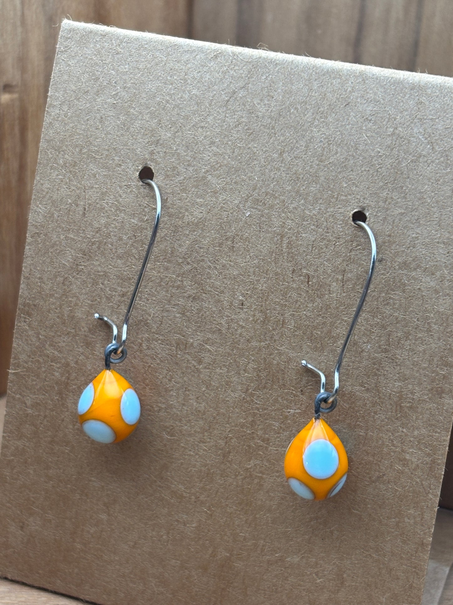 Handcrafted Glass Drop Earrings - Orange and Light Blue