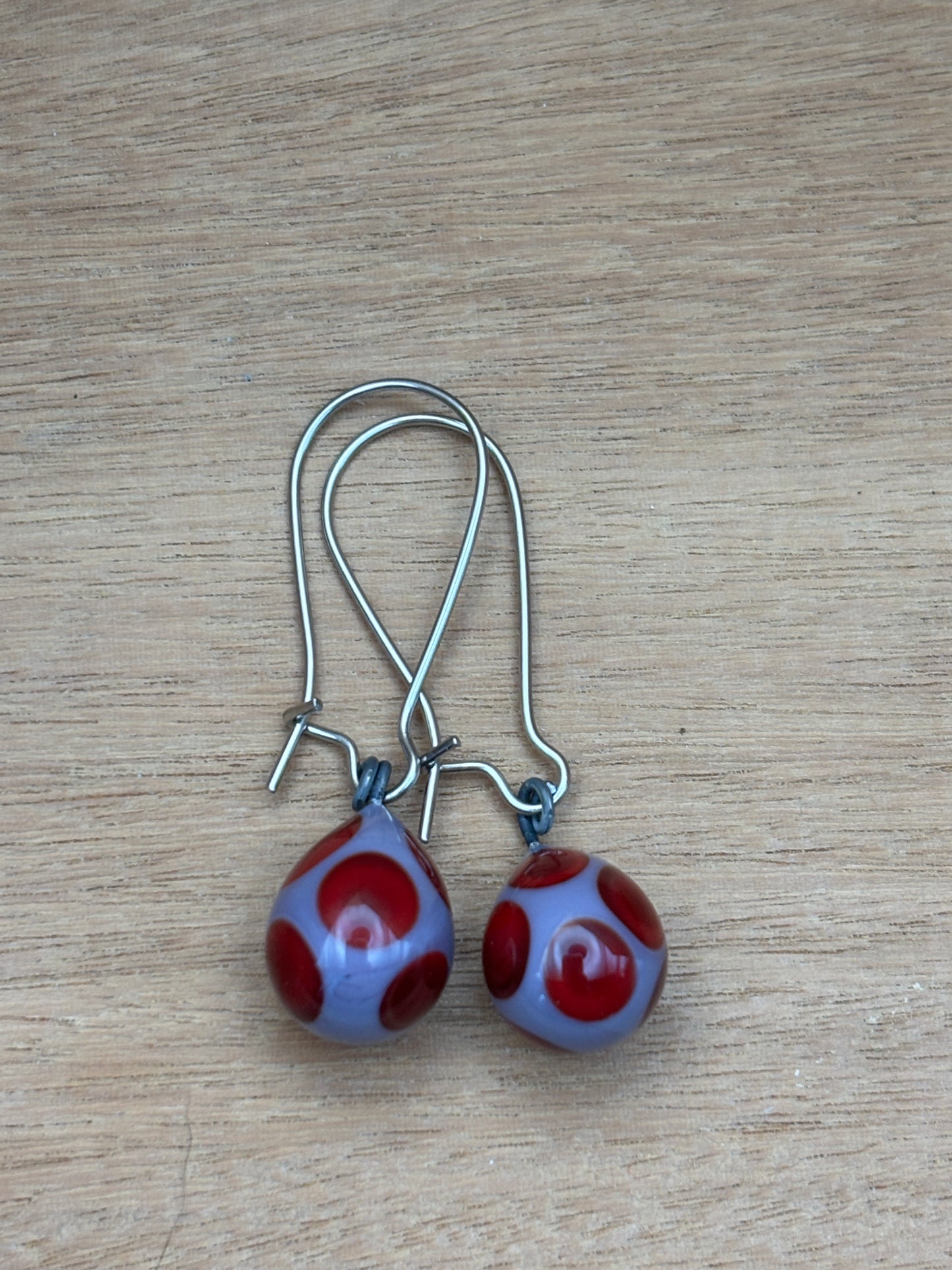 Handcrafted Glass Drop Earrings - Lilac and Burgundy