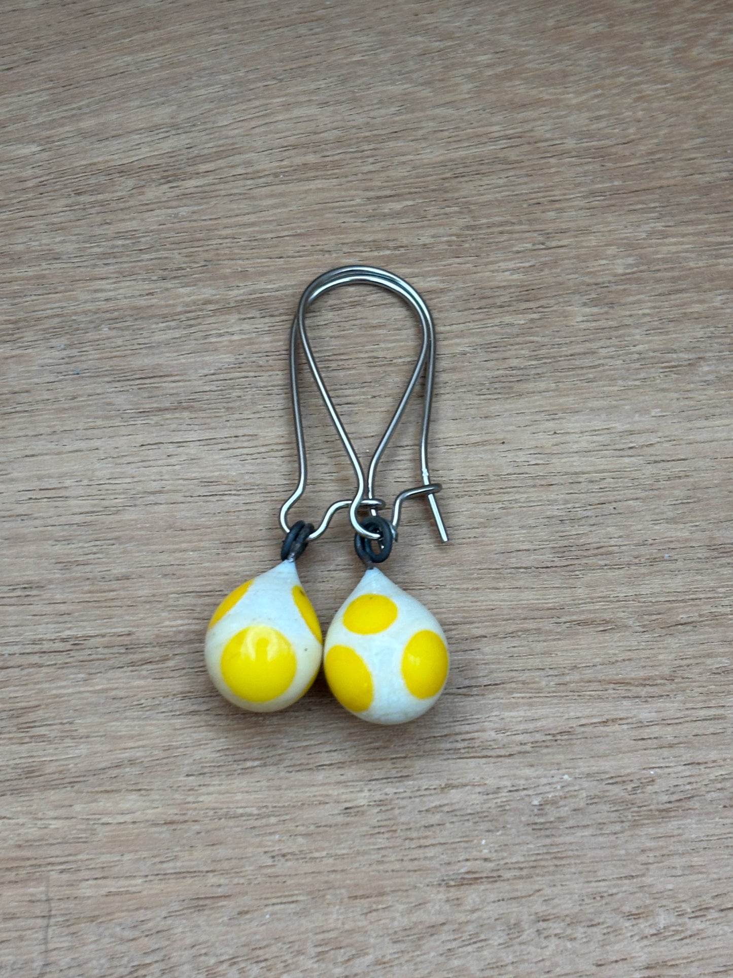 Handcrafted Glass Drop Earrings - White and Yellow