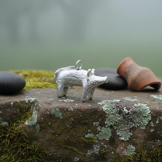 Celtic boar pendant in ancient British setting