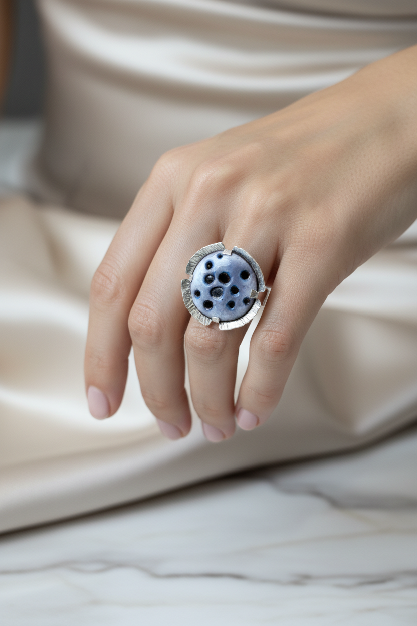 Elegant blue enamel ring lifestyle photo