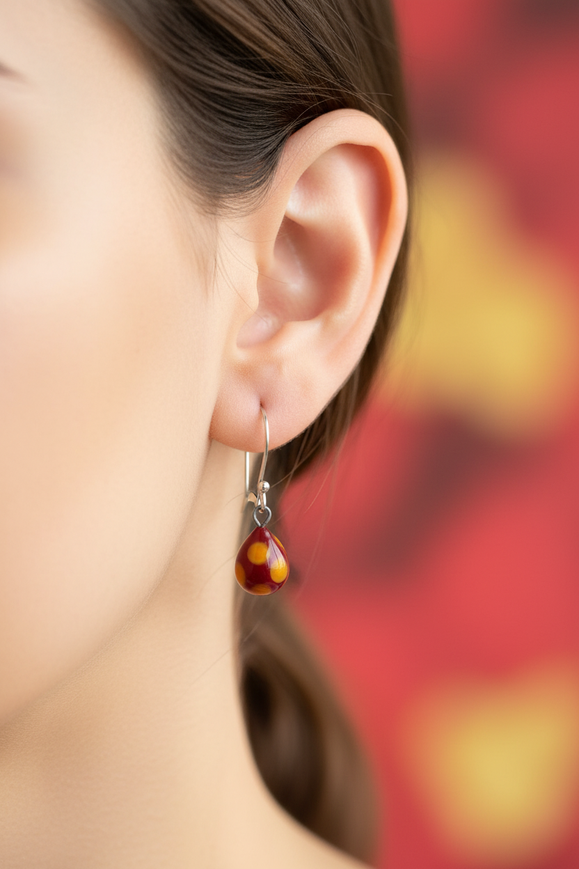 Handcrafted Glass Drop Earrings - Red and Orange