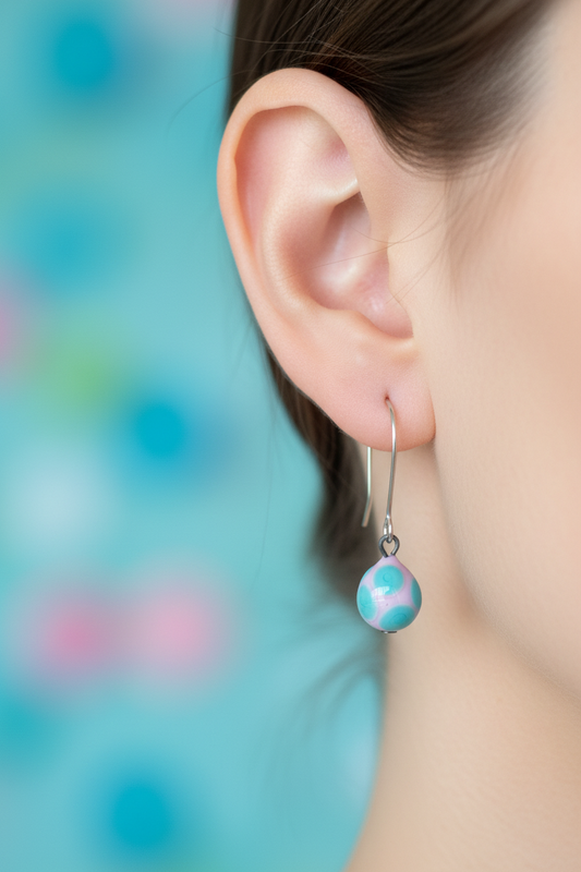 Handcrafted Glass Drop Earrings - Pink and Turquoise